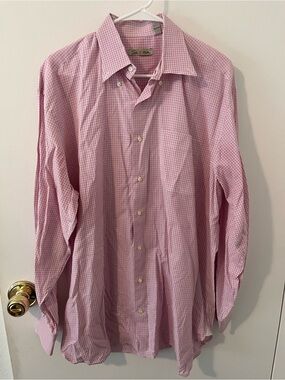 Peter Millar Checkered Button Down Long Sleeve Shirt Red White Large